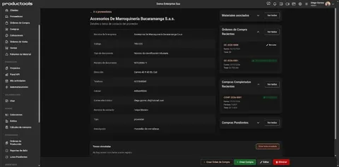 Detalle de proveedor con órdenes recientes